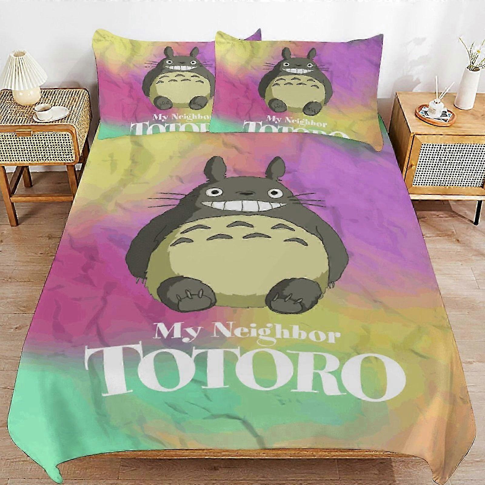 n1778 Prostěradla My Neighbor Totoro Povlečení na postel Povlečení z mikrovlákna Se3D tištěná lehká 3dílná přikrývka SE, (1 povlak na přikrývku a 2 povlaky na polštář