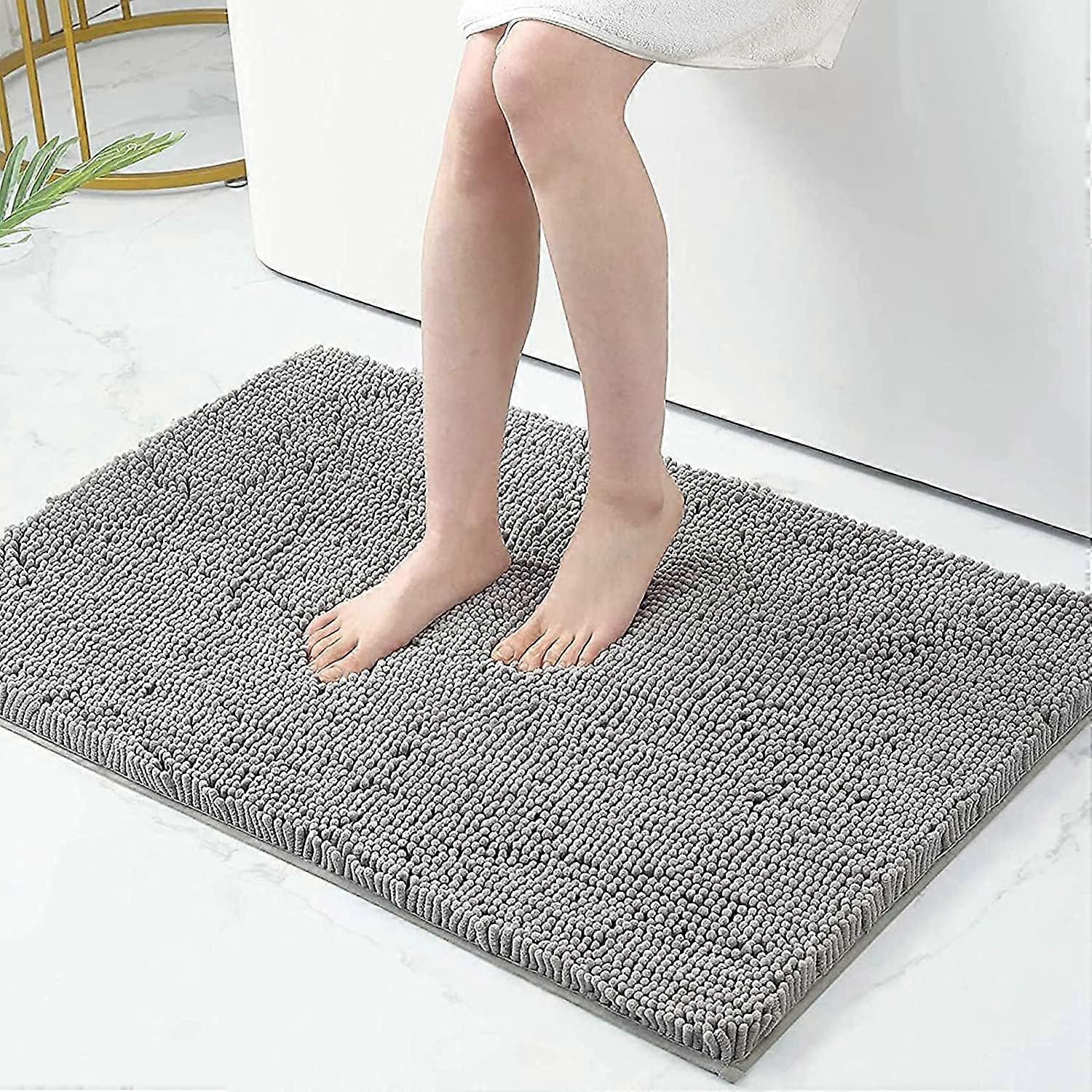 Chenille Microfiber Non-Slip Bath Mat - Absorbent Bath Mat - 60 x 90cm - Light Gray