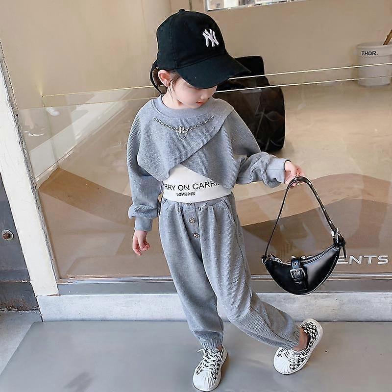 Spring Autumn Baby Kids Plain Waffle Crop Sweatshirt+Sweatpant+