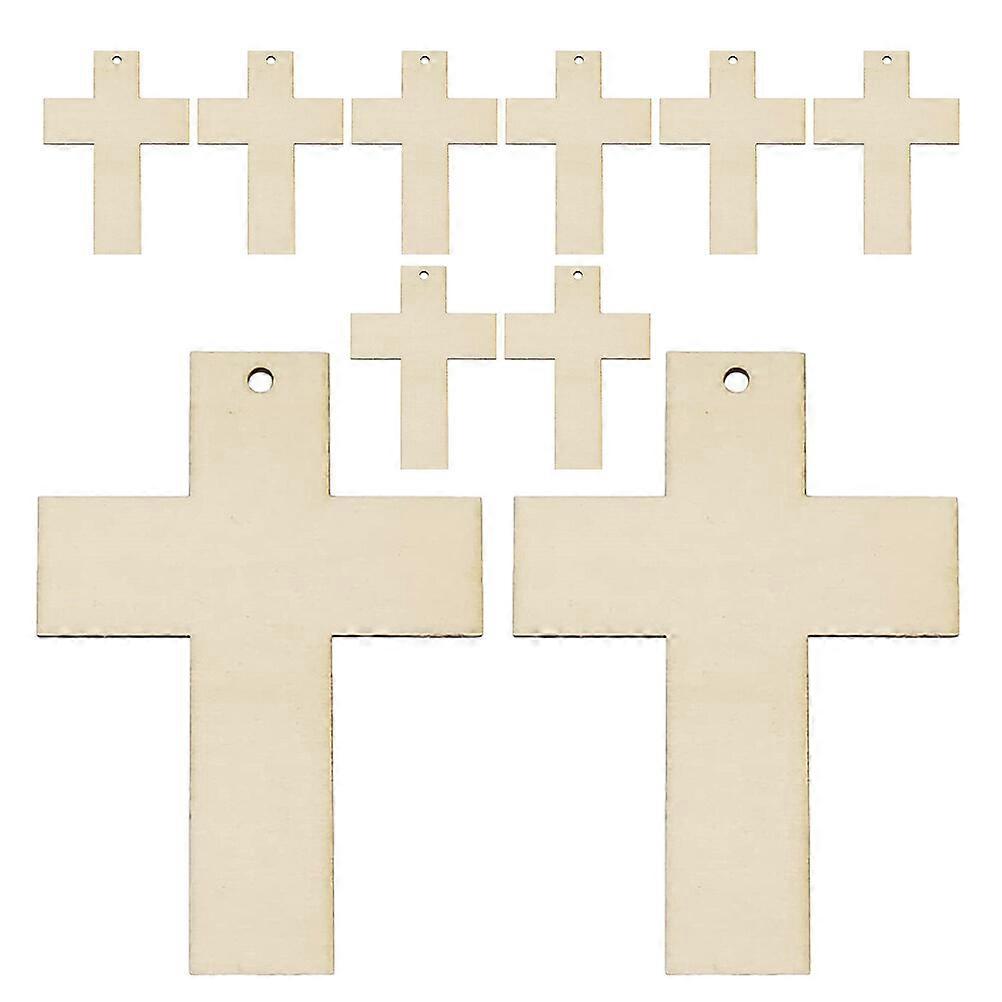 10pcs Unfinished Wood Cross Pendant Diy Cross Unpainted Cross Ornament Diy Crafts Making Material