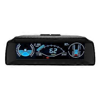 12V X90 GPS/OBD2 Speed PMH KMH Slope Meter Inclinometer Car Compass HUD Pitch Tilt Angle Protractor Latitude Longitude Clock