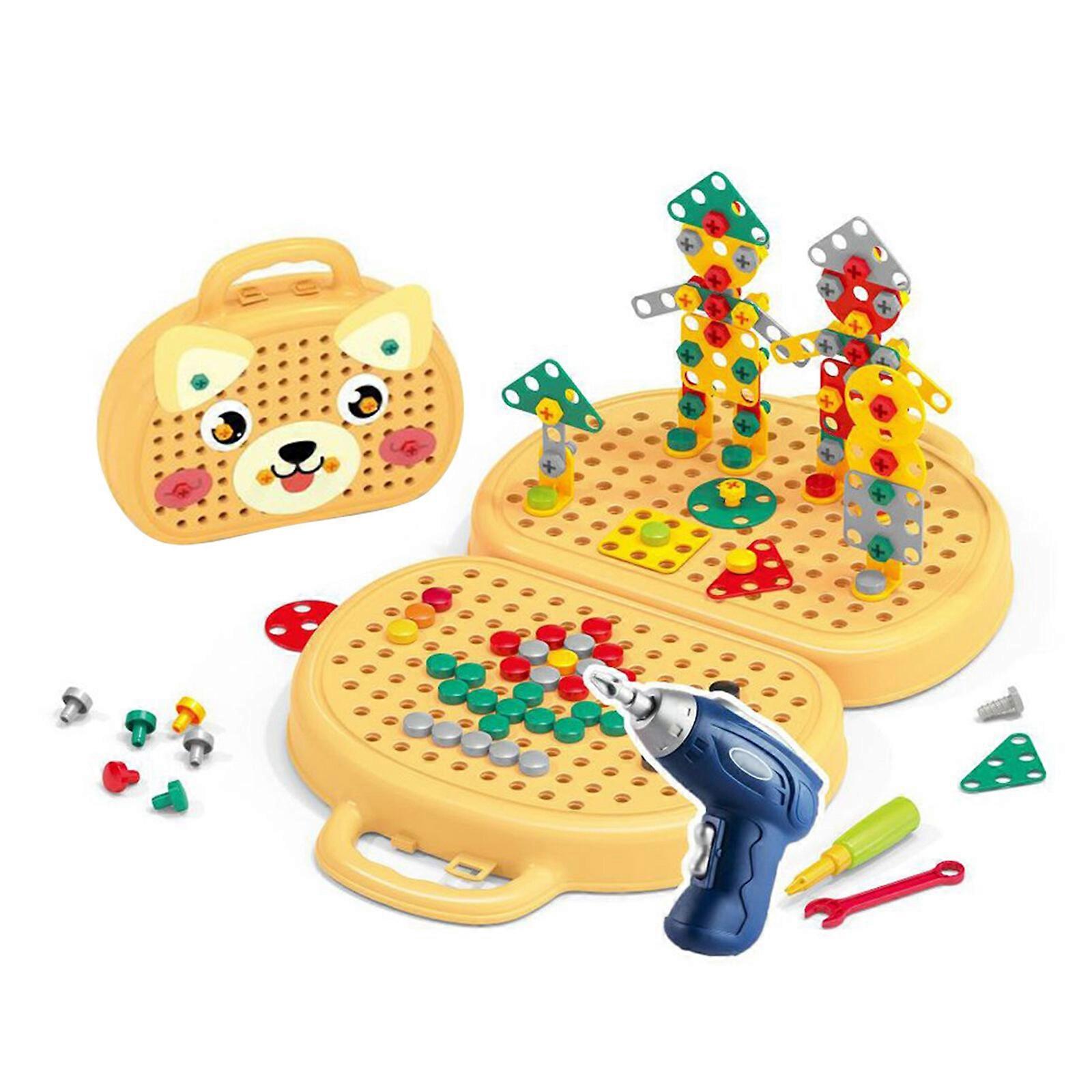 Bear Children's Construction Tool Set - Creative Puzzle Game for Safe, Educational STEM Learning - Build 2D and 3D Models with Fun Toy Drills and Scre