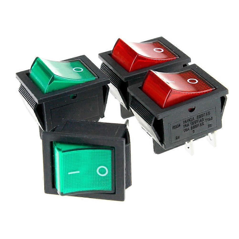 4 Pcs Rocker On/Off Switch 16A Switch Green+Red Indicator Snap Rocker Switch