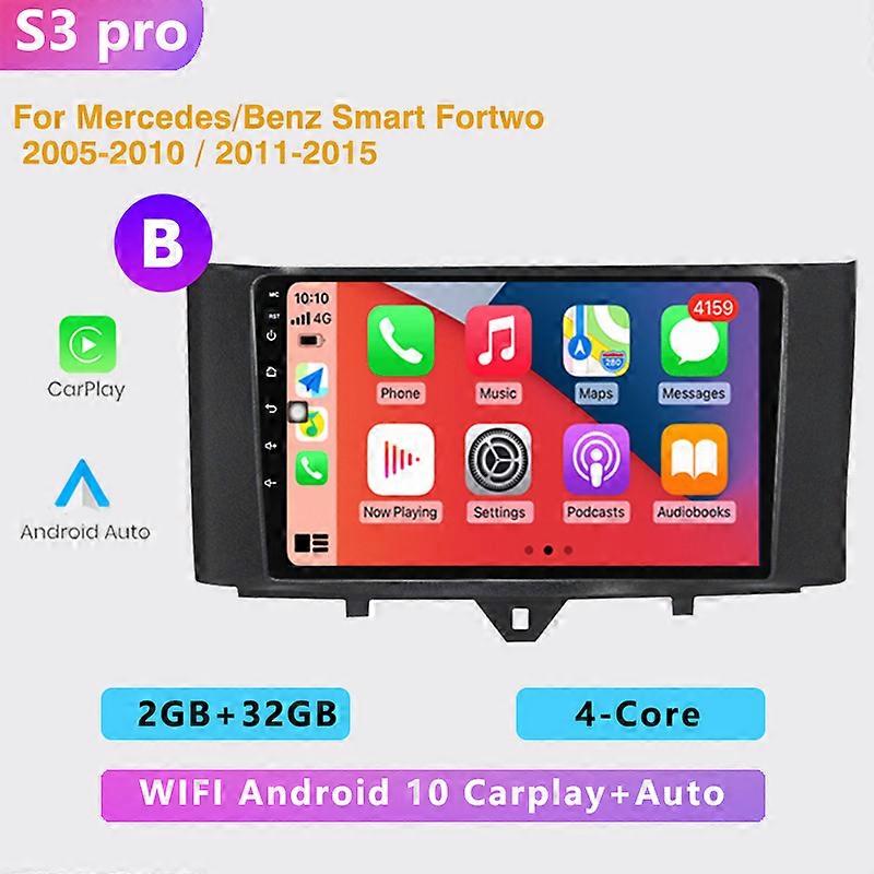 2DIN Auto Android  car radio multimedia player 4G Carplay GPS navigation For Mercedes/Benz Smart Fortwo 2005-2010 2011-2015
