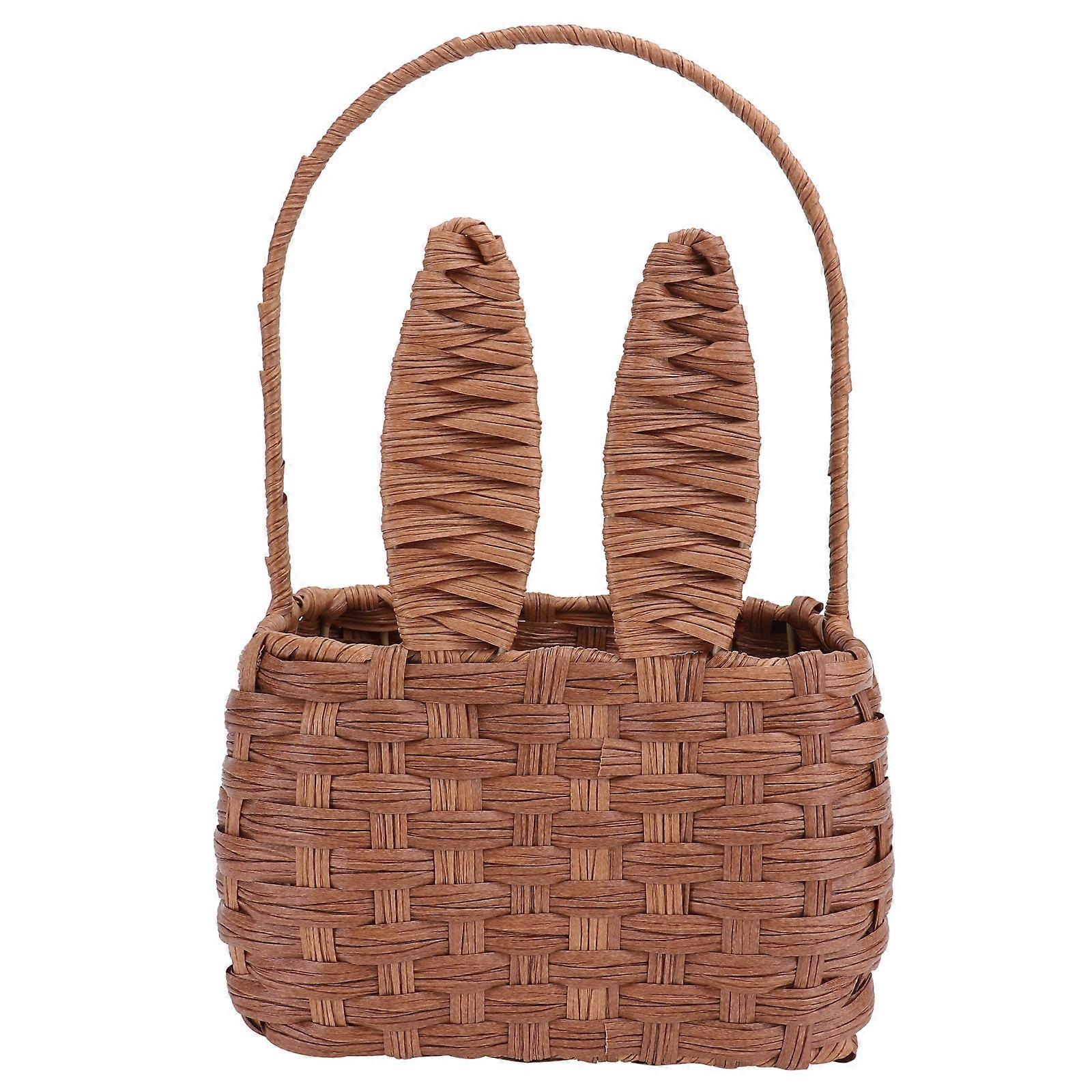 1PC Practical Picnic Basket Imitated Rattan Woven Storage Basket Light Brown