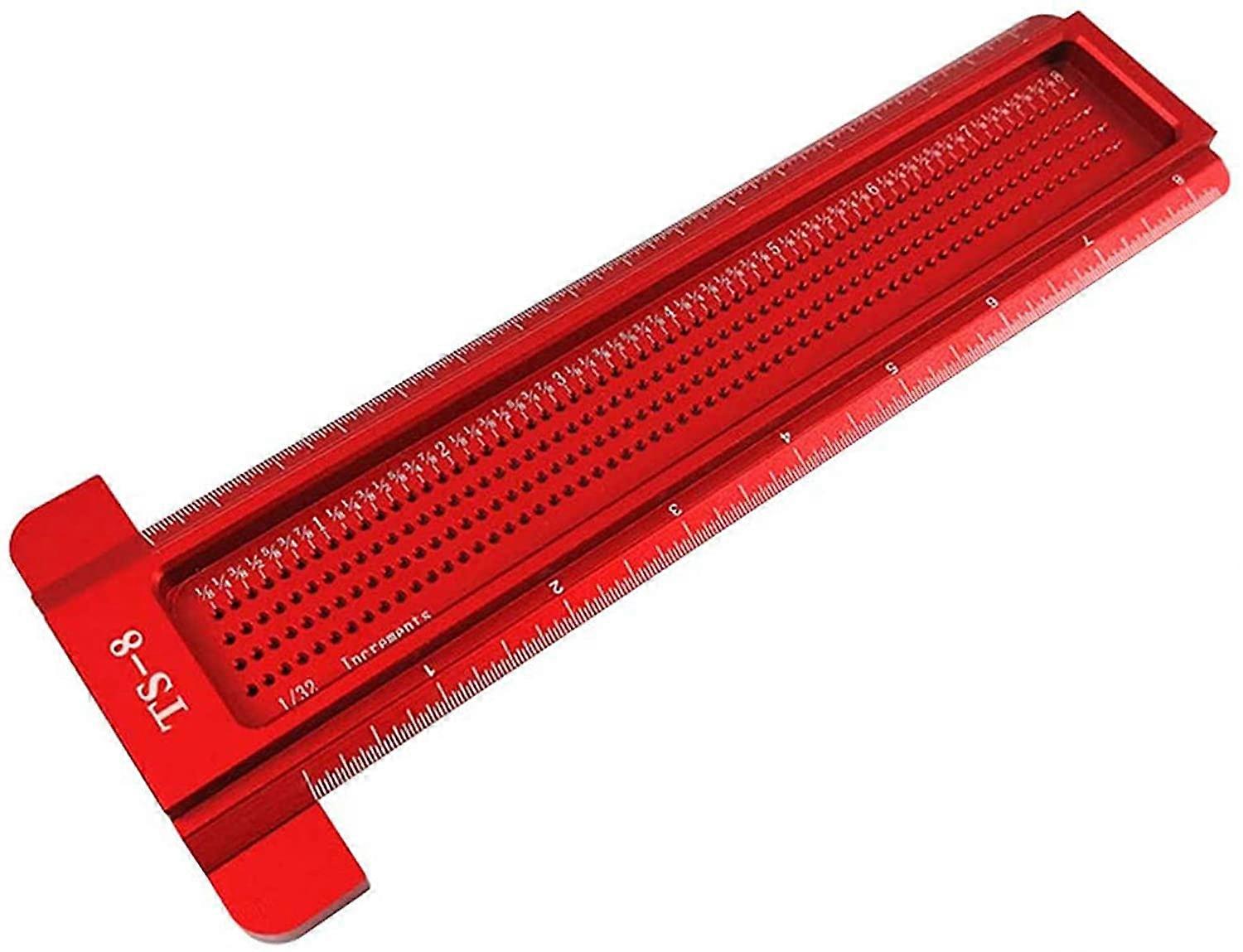RedTS-8Woodworking Scriber T-Type Ruler, SYWAN TS-3/TS-8 Hole Positioning Scribing Gauge Aluminum Alloy Imperial Precision Measuring for Carpenter (TS