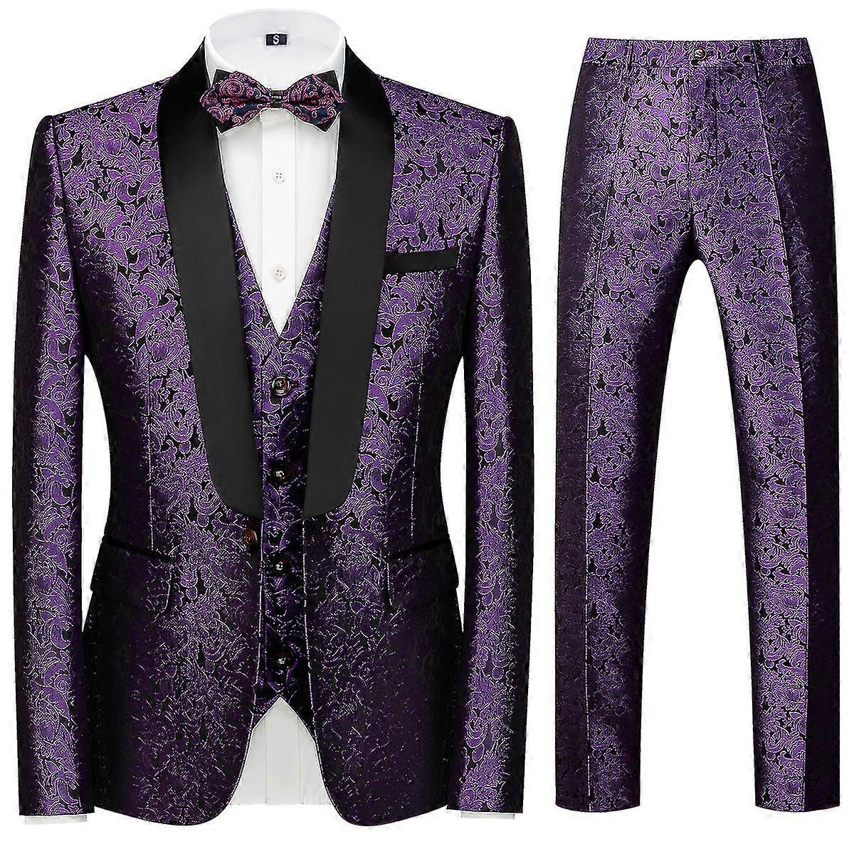 男性のための刺繍宴会3個スーツ