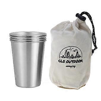 4Pcs Outdoor Camping Stainless Steel Cup with Mesh Bag Picnic Water Tumbler Mug