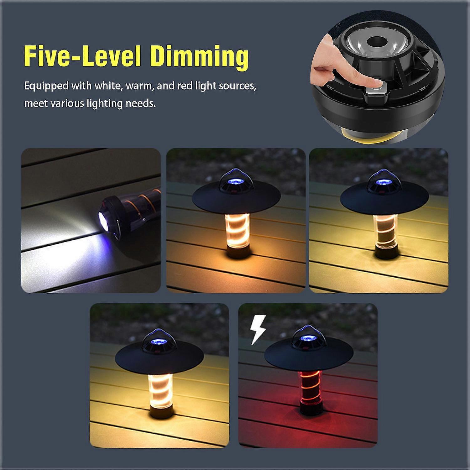 Portable LED Camping Light Rechargeable USB Tent Light Multi-Function Outdoor Lamp with Magnetic Bas
