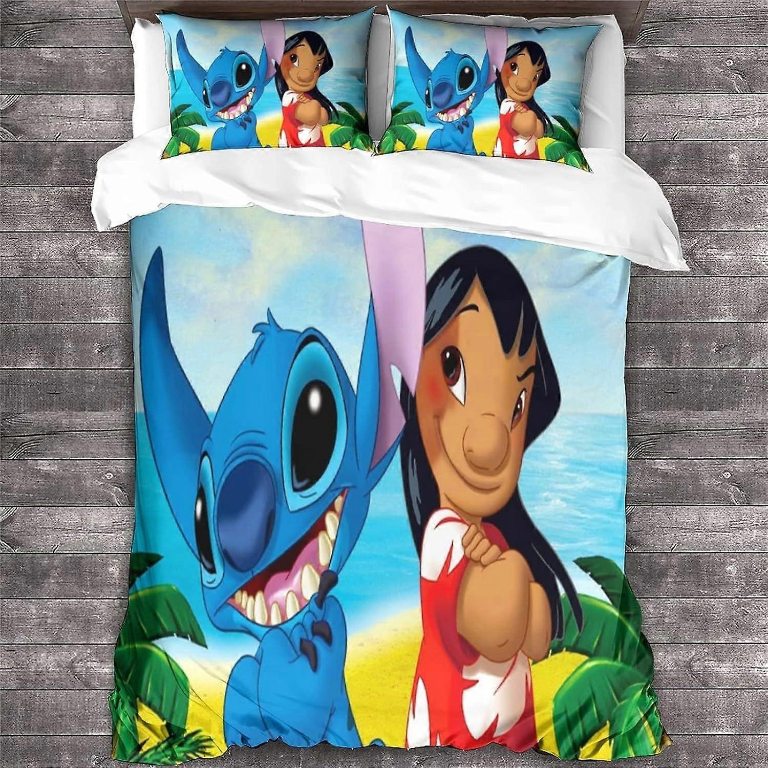 Stitch Cartoon Bedding Set, with Duvet Cover and Pillowcase, Pieces, Soft and Breathable Microfiber, with Zipper, Animation Characters 135*200CM