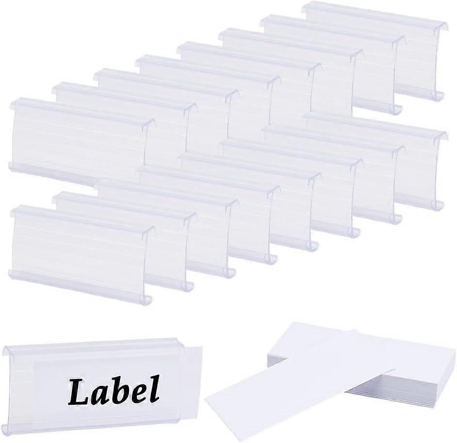 40 Sets Wire Shelf Label Holders with Paper Card 3.65x7.6x1.25cm Plastic Wire Shelf Label Clips Removable Wire Rack Label Holder Label Display Clip fo