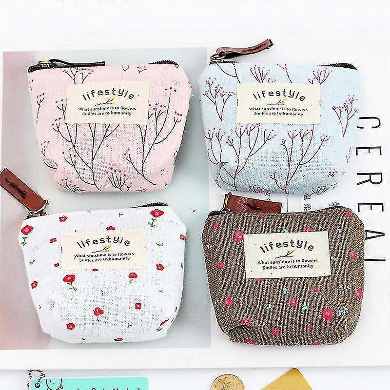 4-pack Floral Patterns Pencil Case, Canvas Multifunctional Cosmetic Makeup Bag, Coin Bag
