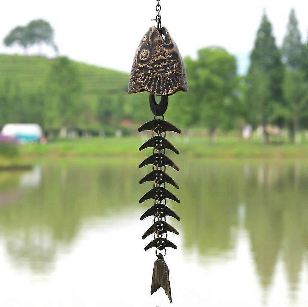 魚の骨鋳鉄風鈴ヴィンテージメタル風鈴屋外なだめるようなメロディー庭の家のポーチハンギング装飾用