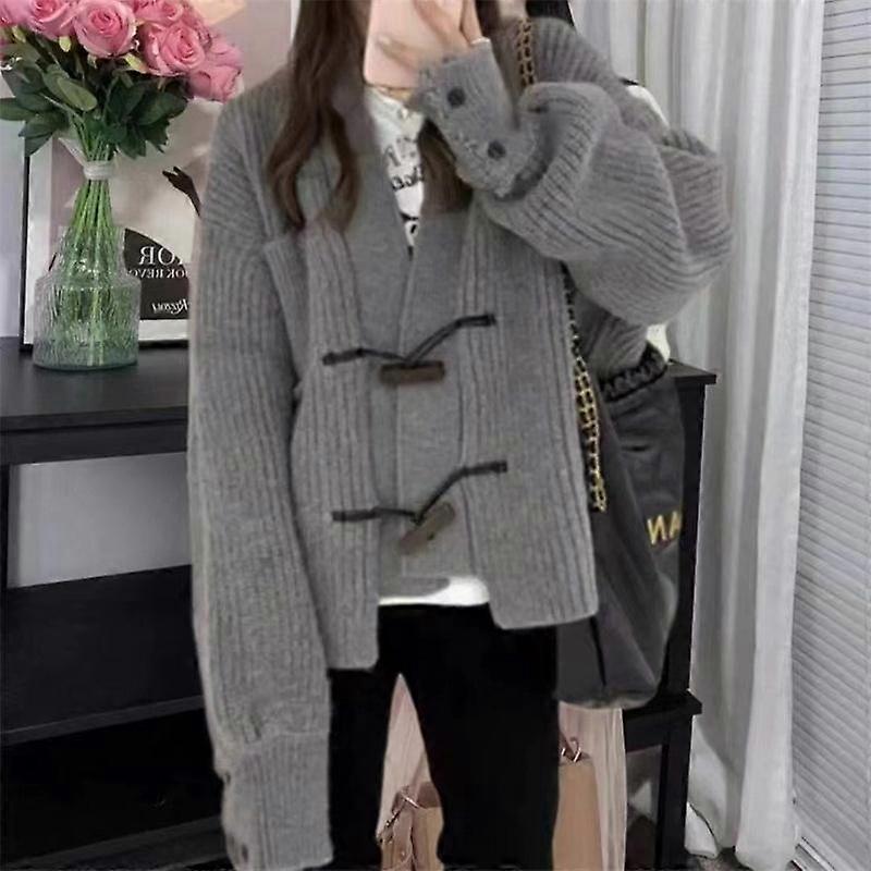Autumn and Winter Women's Sweater Lazy Wind Wooden Buttons Heavy Handmade Large Size Knitted Cardigan Female Loose Tassel Sweater Female Jacket Tide