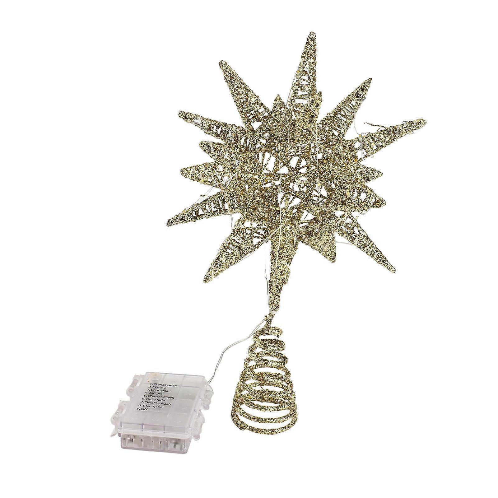 Lighted Xmas Tree Top Decoration 3D Geometric Star Decorative LED Lights Battery Operated Beautiful Star Lighting with Springy Base for Holiday Xmas