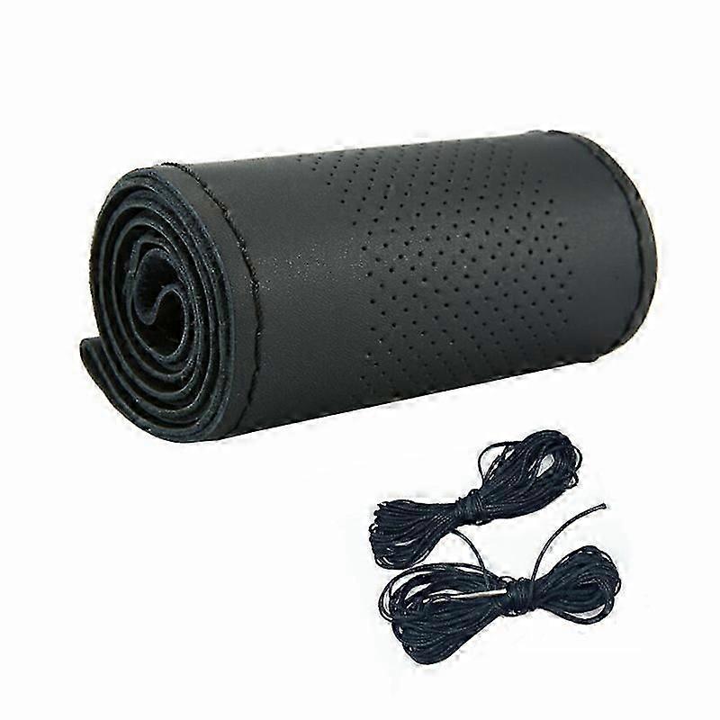 Topp äkta läder ratt täcka 38 cm fläta på ratten trim bil tillbehör läder ratt fläta