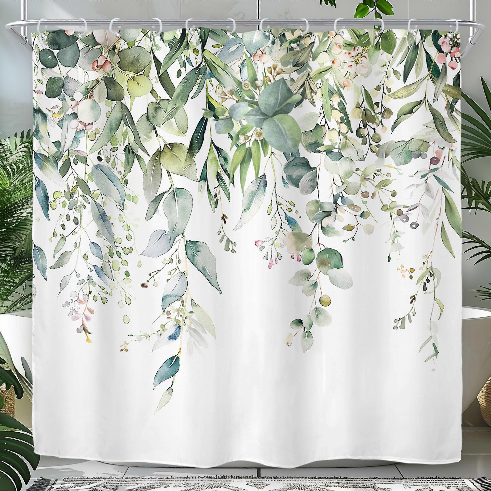 Eucalyptus Leaf Shower Curtain 72x78 Inches, Botanical Pattern, Standard Size Bath Curtain