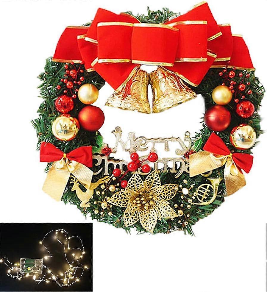Artificial Poinsettia Christmas Wreath With Battery-Powered Led Lights, Easy To Store Exquisite Design For Front Door Decoration (30Cm)