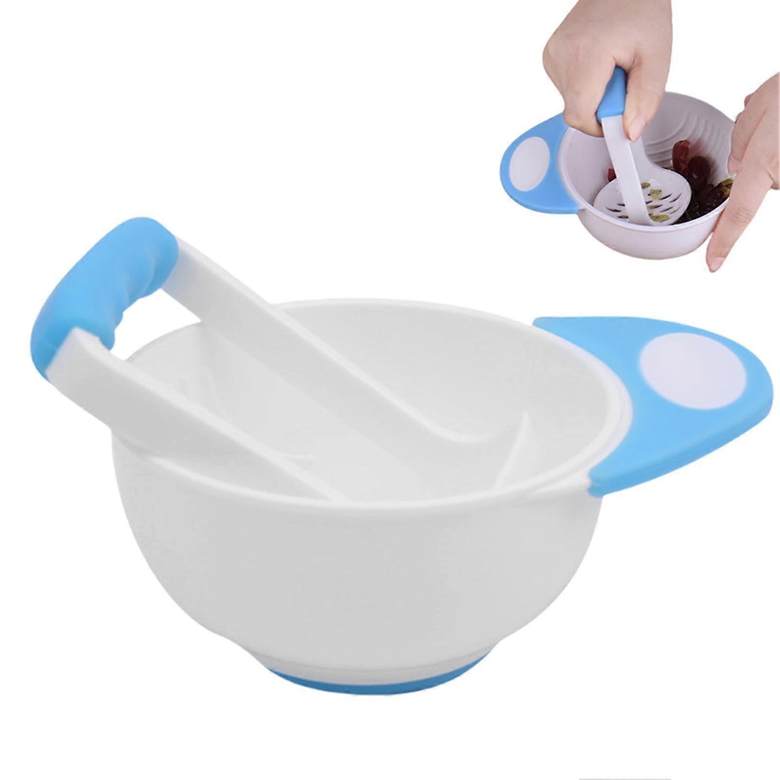 Food Masher Bowl Set - Blue Non-Slip Long Handle with Grinding Bar - Durable Kitchen Tool for Mashing Vegetables and Potatoes