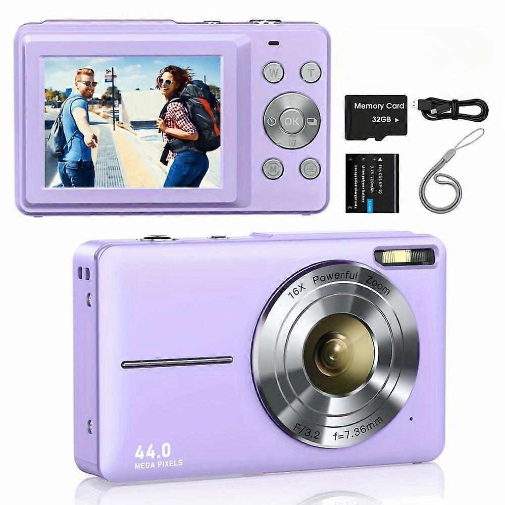 Digital Camera 44Mp Small Portable Compact Camera With 32Gb Card Purple