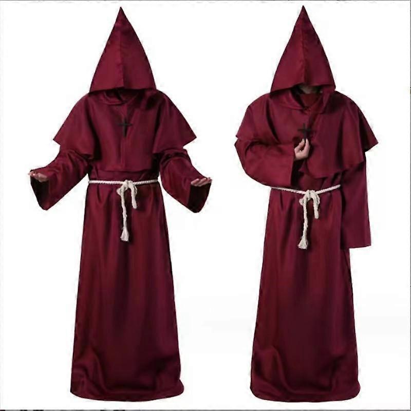 Monk Robe Medieval Friar Monk Priest Hooded Robe Cloak Halloween Tunika Hooded Uniform Monk Costume Cosplay Costume