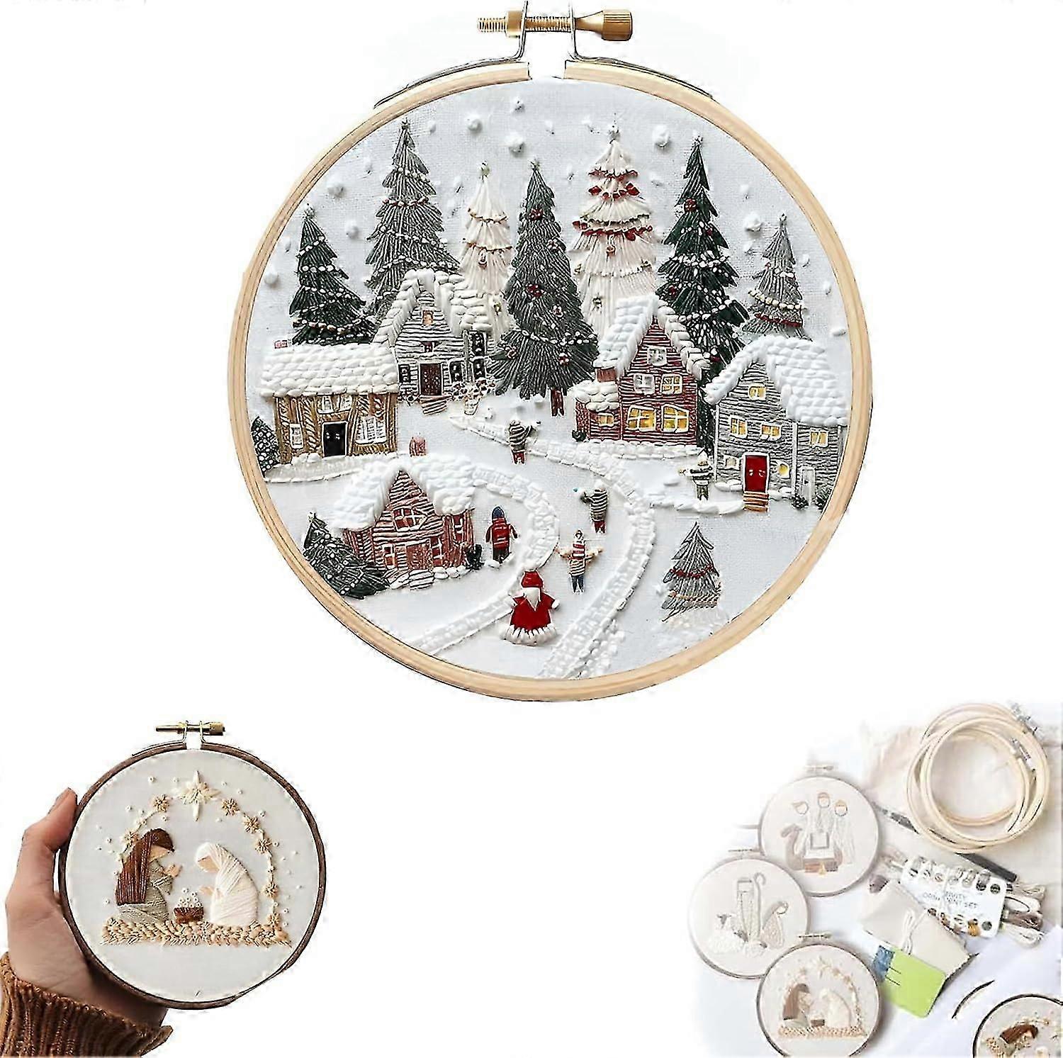 Christmas Embroidery Kit, DIY Handmade Embroidery Starter Kits with Stamped Embroidery Pattern, for Adults Beginners Starter
