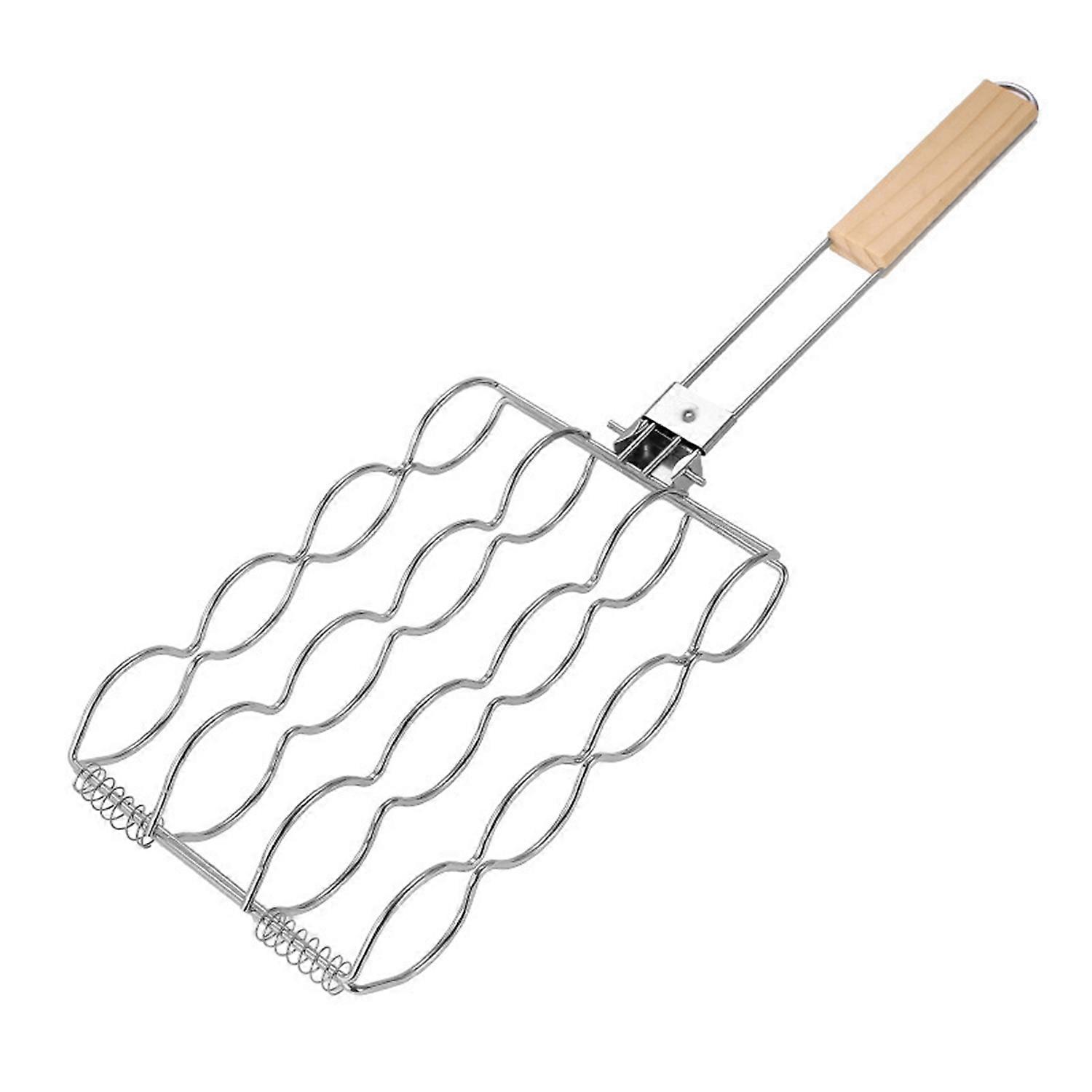 Corn Grill Basket with Wooden Handle Stainless Steel Folding Grilling Baskets Outdoor Camping BBQ