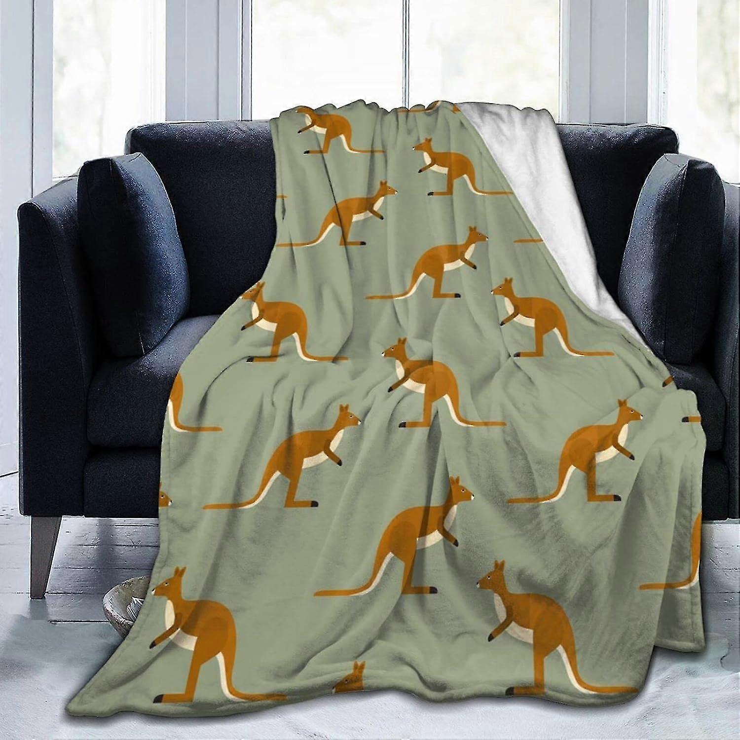 Kangaroo Flannel Throw Blanket Lightweight Soft Cozy Washable for Sofa Couch Bed Walkbee A-F