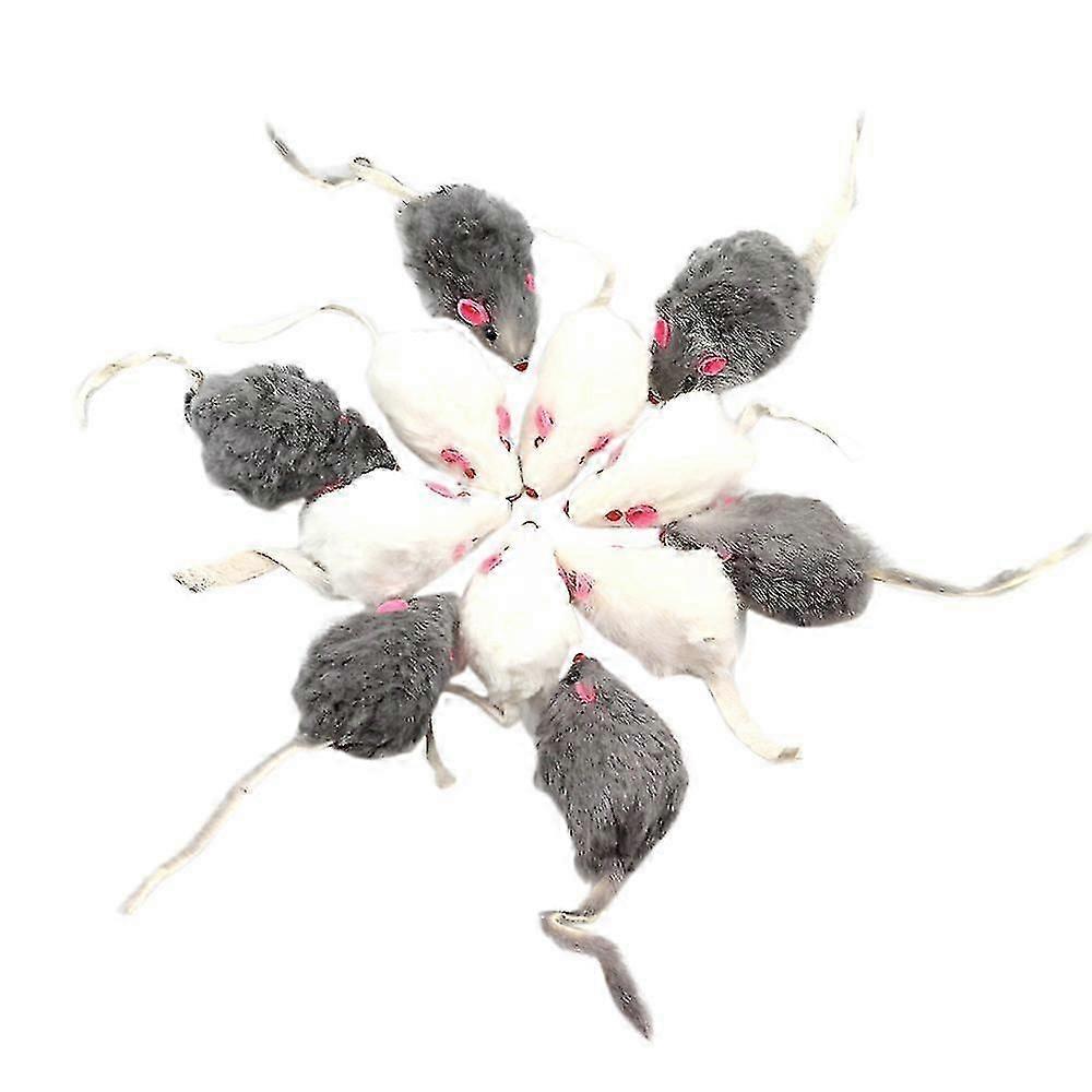 12Pcs False Mouse Cat Pet Toys Cat Long-Haired Tail Mice Sound Rattling Soft Real Rabbit Fur Sound