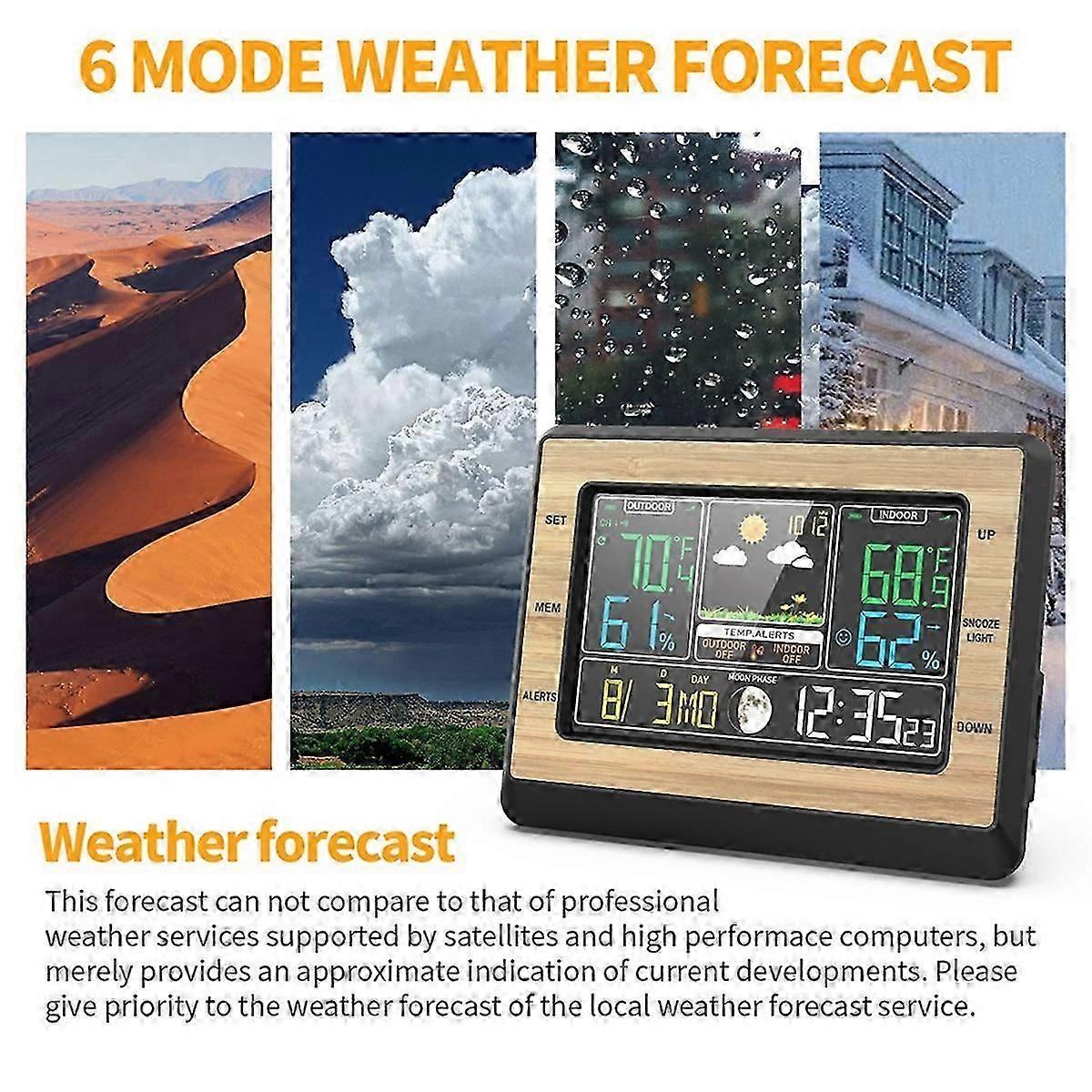 6 Inch Color Screen Wireless Weather Station: Digital Temperature & Humidity Meter with Forecast Sensor
