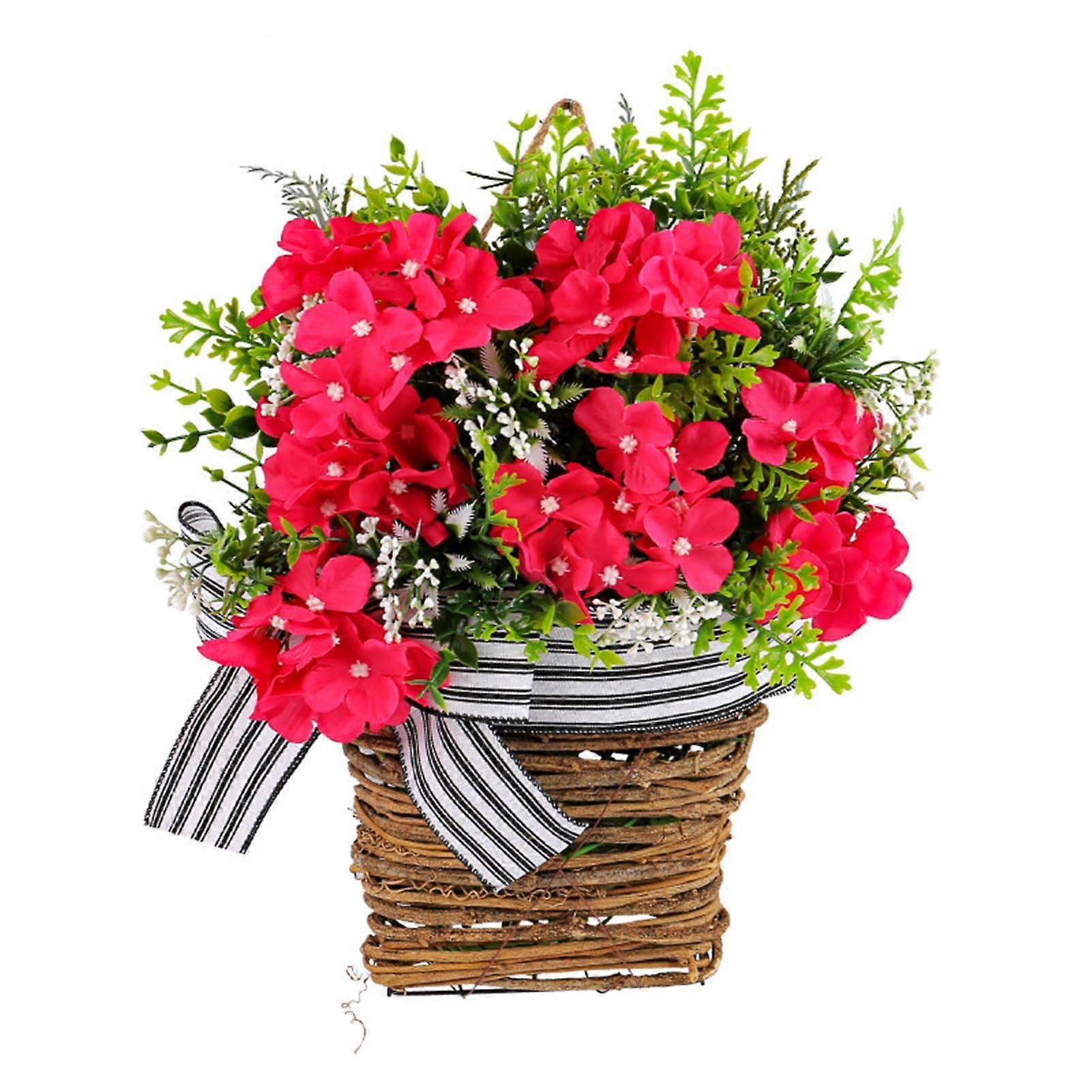 Basket Wreath Red Geranium Spring Farmhouse Hanging with Bow for Home Decor
