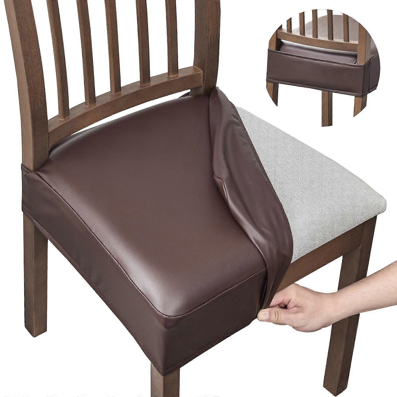 Waterproof Seat Covers for Dining Room Chairs, Set of 6 Stretch PU Leather, Removable Washable Coffee Kitchen Protector