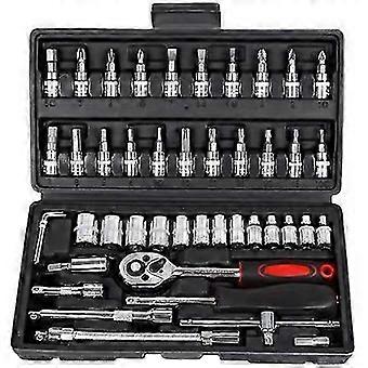 46pcs Car Repair Tool Kit, 1/4 Inch Drive Socket Ratchet Wrench Set, Combo Tools Kit Bicycle Auto Repairing Tool
