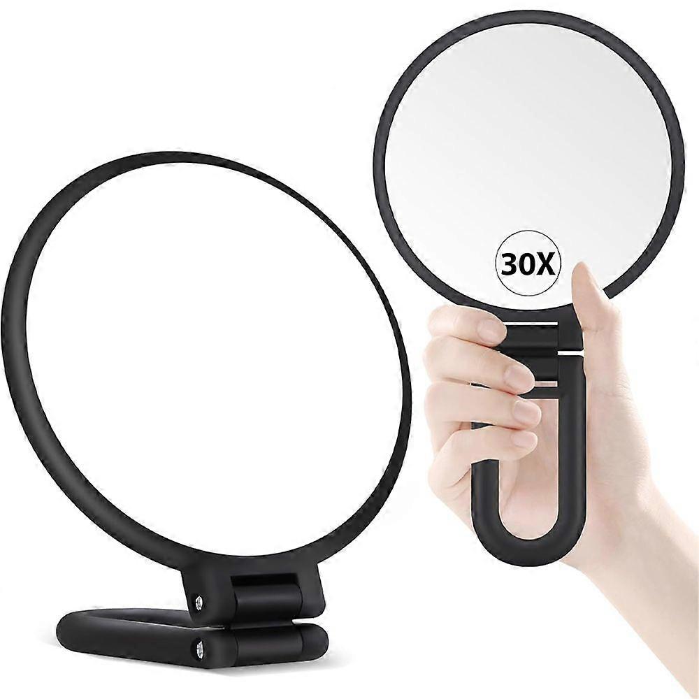 Double-Sided Makeup Mirror (30x) - Foldable - Black - 1pc