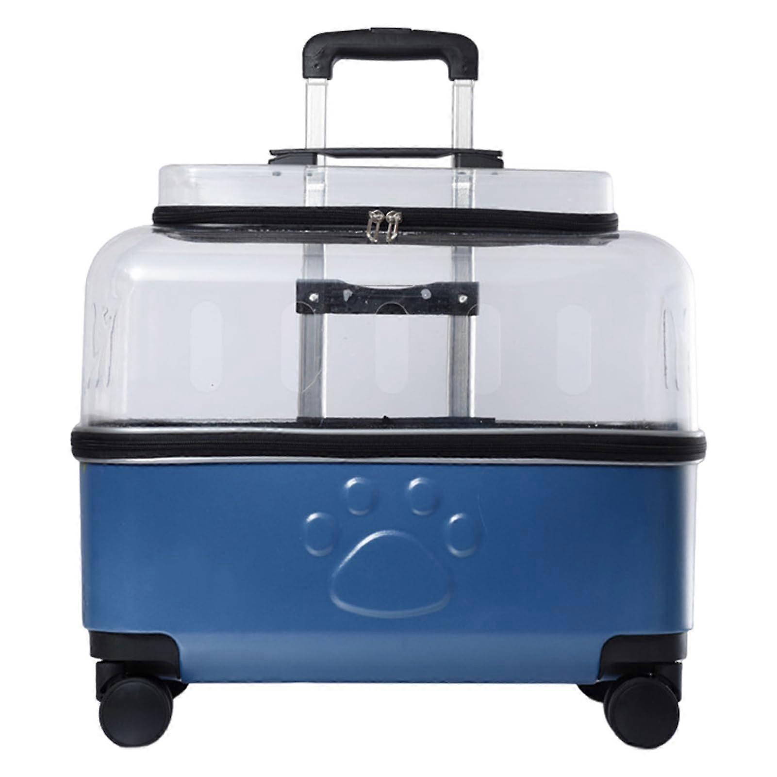 Clear Cat Carrier Suitcase, Rolling Cat Carrier, Cat with Carrier Wheels, Stylish Pet Carrier, PC Material (Blue)