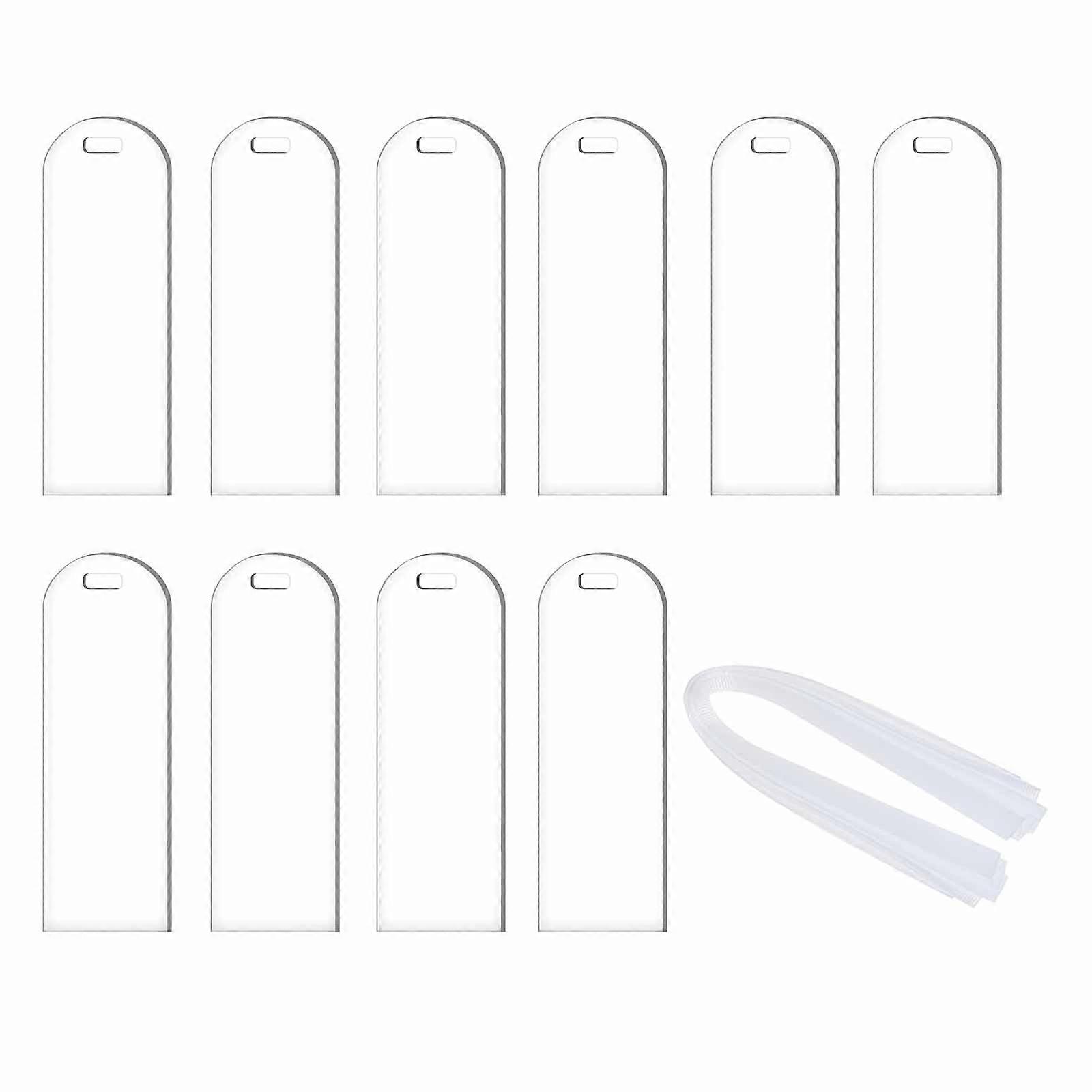 Blank Acrylic Table Signs Decorative Wedding Place Card with White Ribbons and Holes Transparent Name Labels for Parties