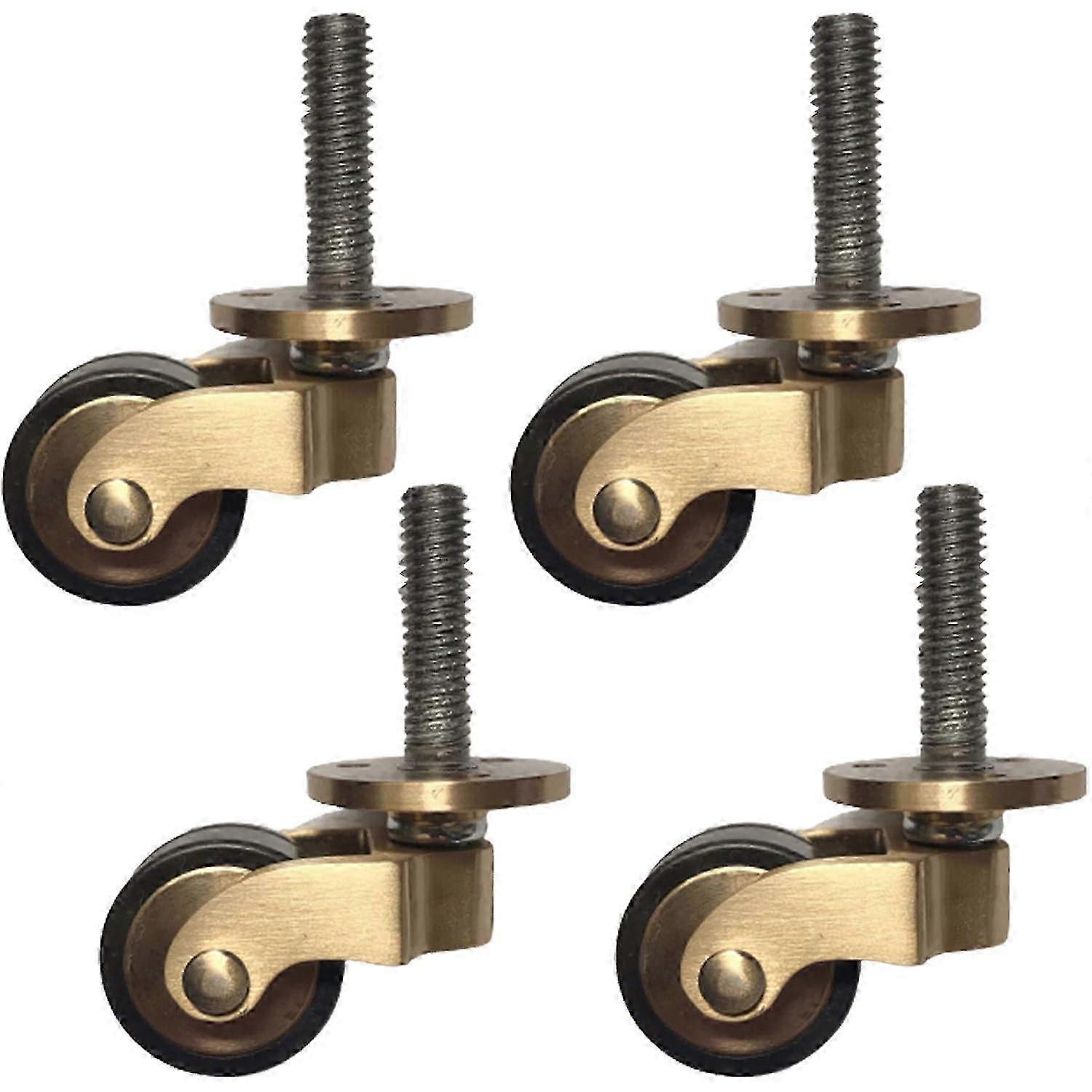 4PCS Solid Brass Universal Gold Furniture Casters, Old Style Rubber Swivel Wheels, Load Capacity 150kg, with Threaded Stem Edition 527