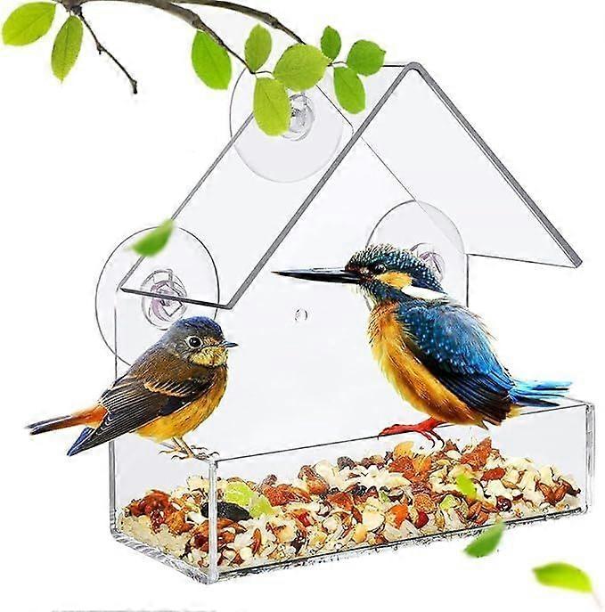 Window Bird Feeder - Removable - Clear Sliding Suction Cup - See-Through Feeder - Seeds - Nuts - House - Garden Mount (Triangles)