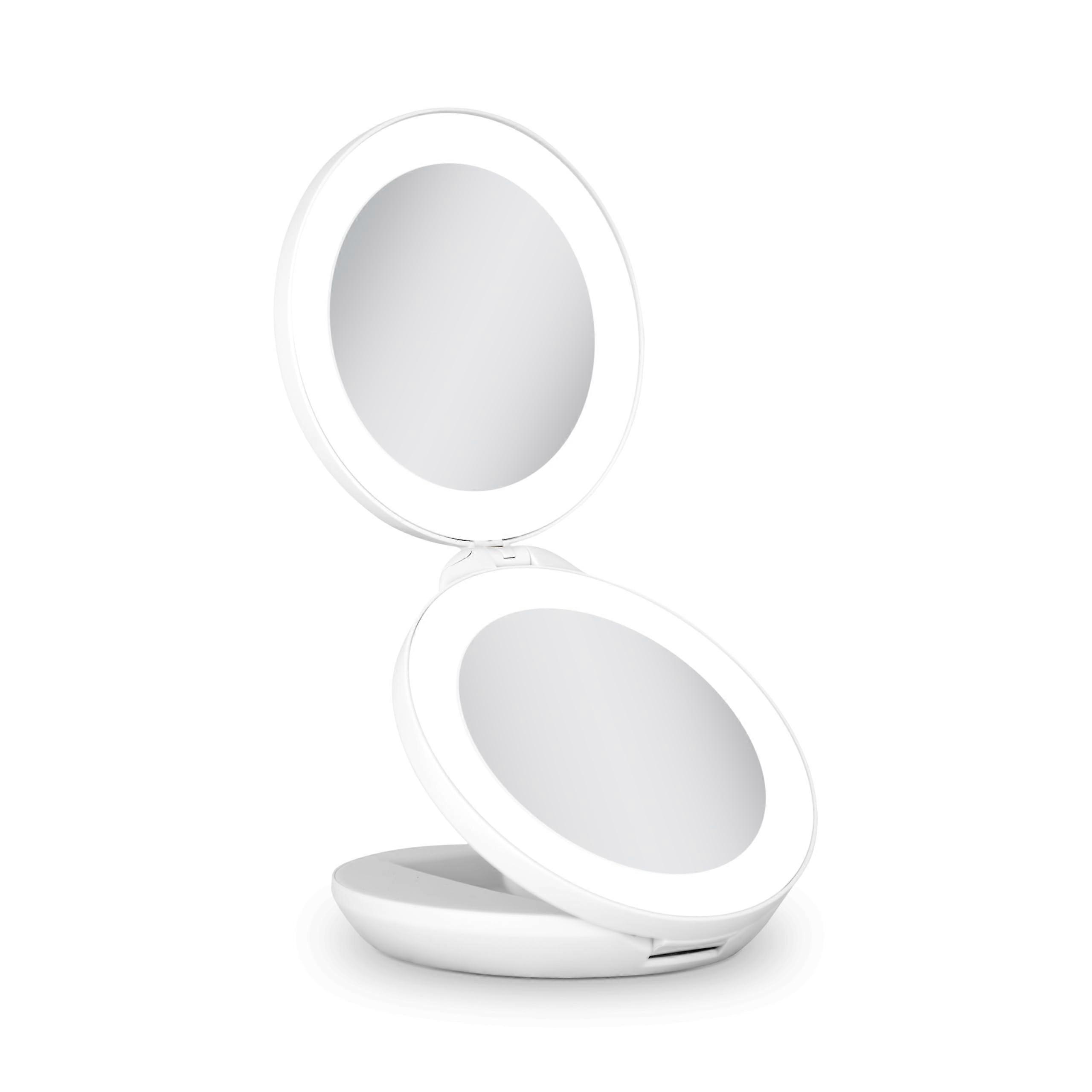 4.5' Round LED Compact Mirror 10X/1X Travel Mirror with Lights and Magnification 3 AAA Batteries LED Makeup Mirror (White)