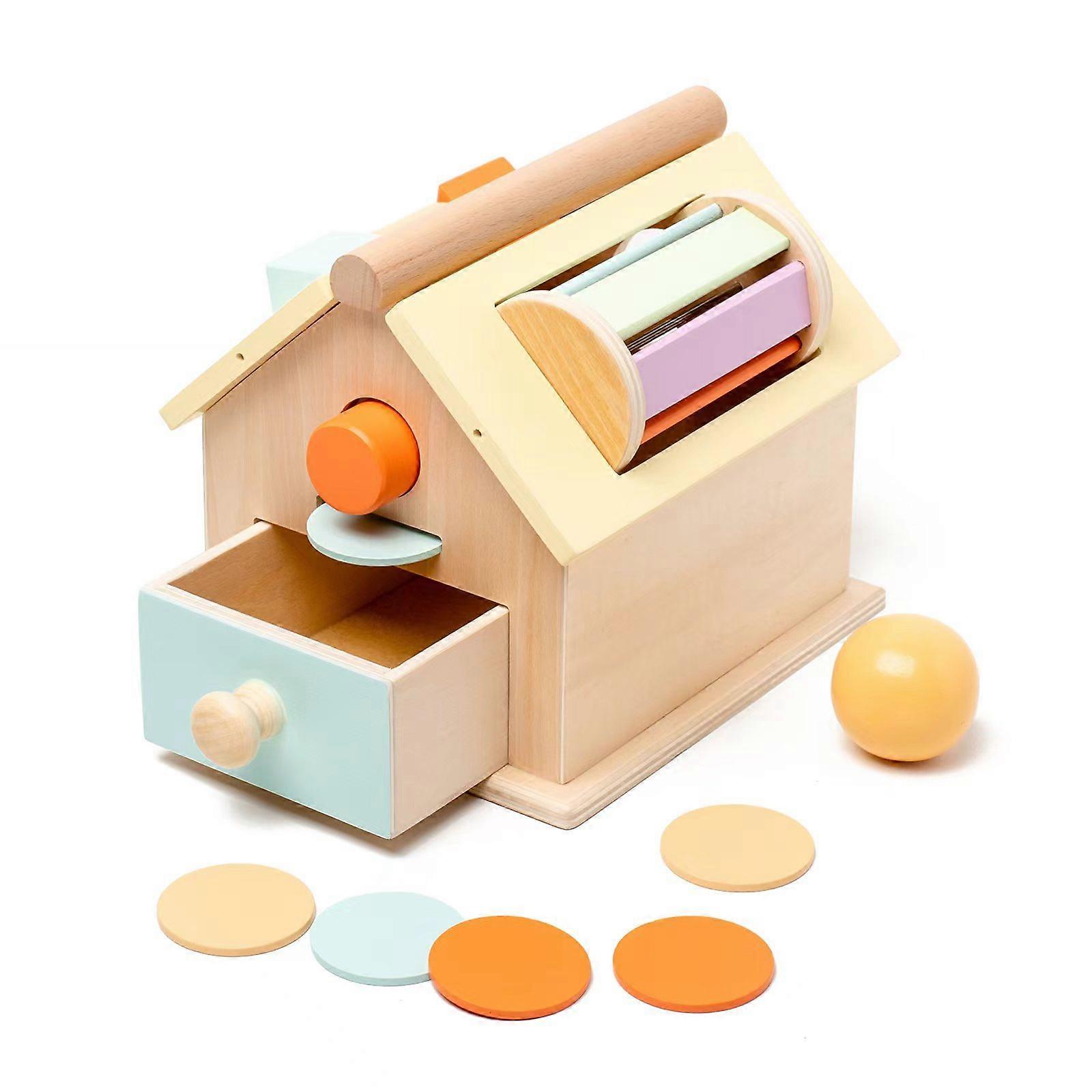 Wooden Coin Box for Toddlers Boys & Girls Basic Geometry Toddler Rotating Block Learning Coin Box Toy for Kids