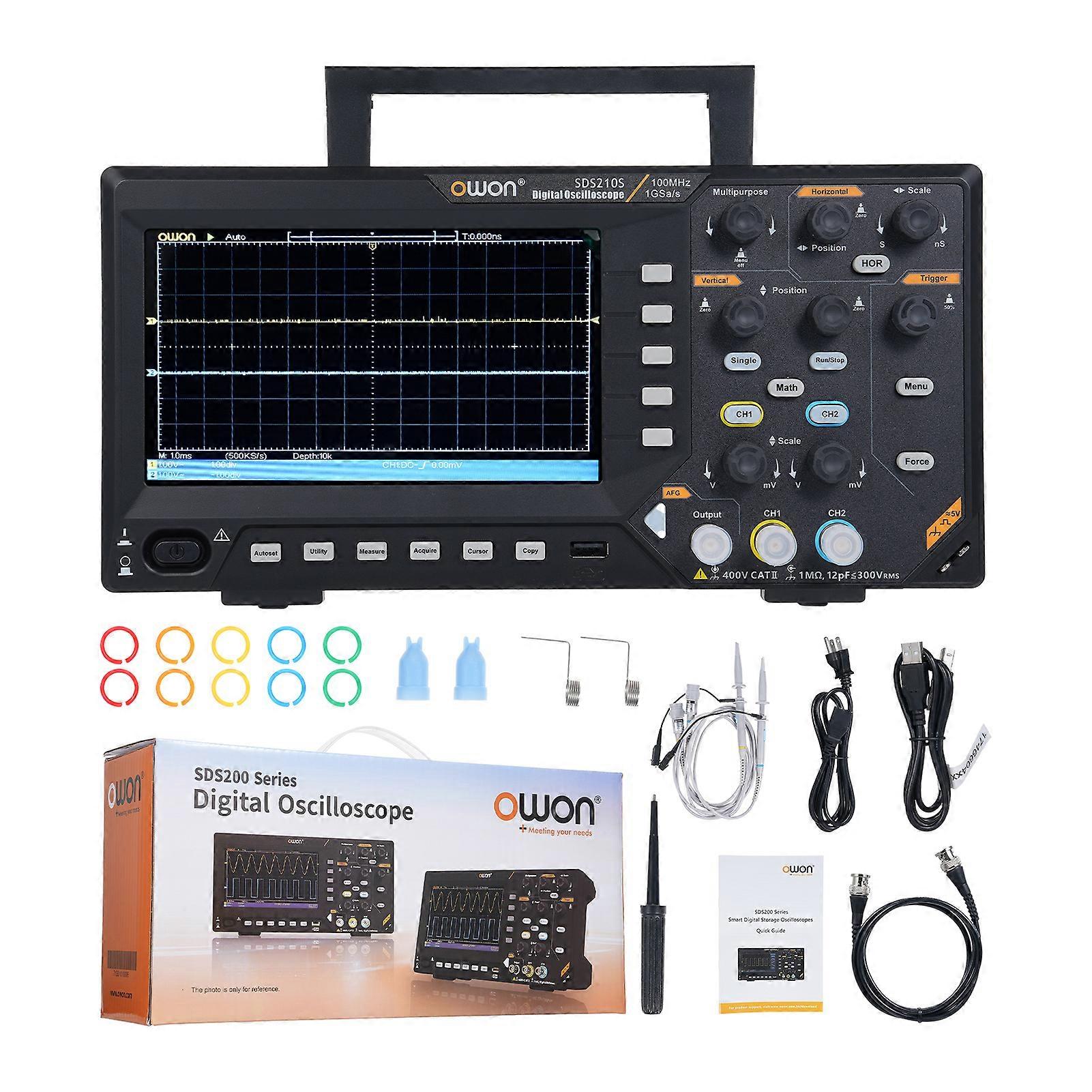 OWON SDS210S Digital Oscilloscope 100-200MHz Bandwidth 2-Channel 25MHz Arbitrary Waveform 1GS/s FFT+ 25MHz 14Bit Signal Generator