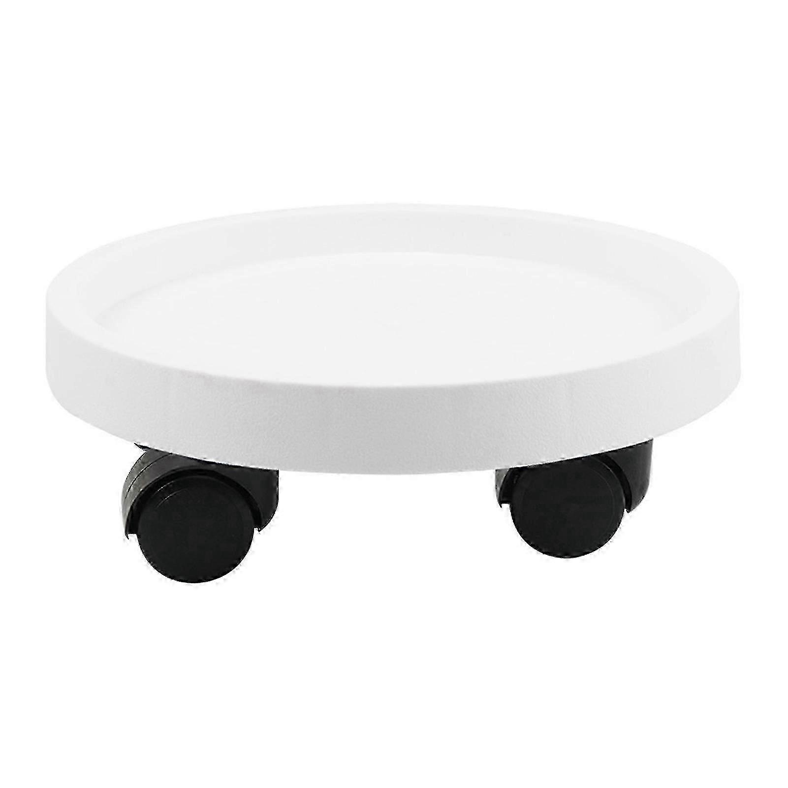 Thick Round Planter Tray with Wheels - Durable Mobile Base for Large Pots - White