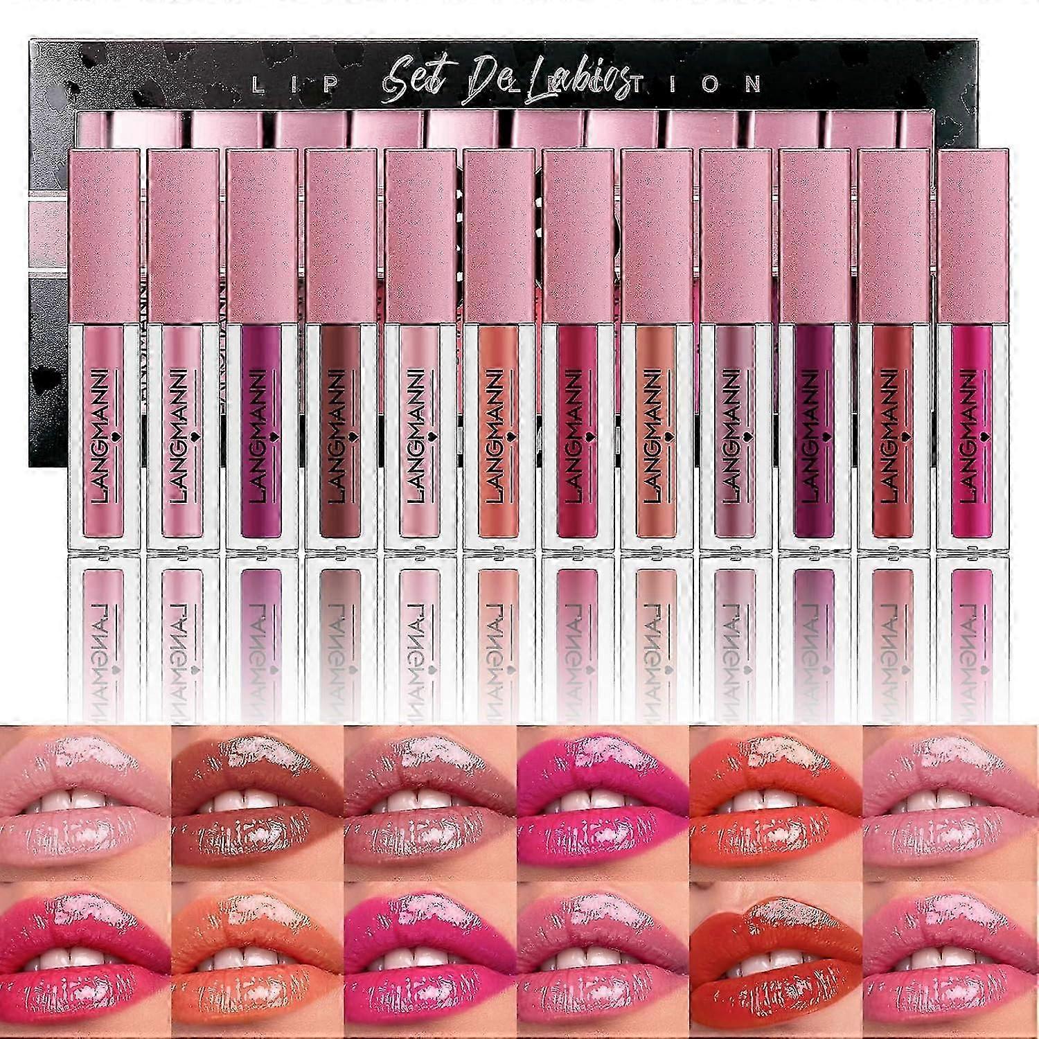 12Pcs Lip Gloss Collection Makeup Set, Shiny Smooth Soft Liquid Lip Glosses Lip Stain, Moisturizing & Highly Pigmented Colored Lip Gloss
