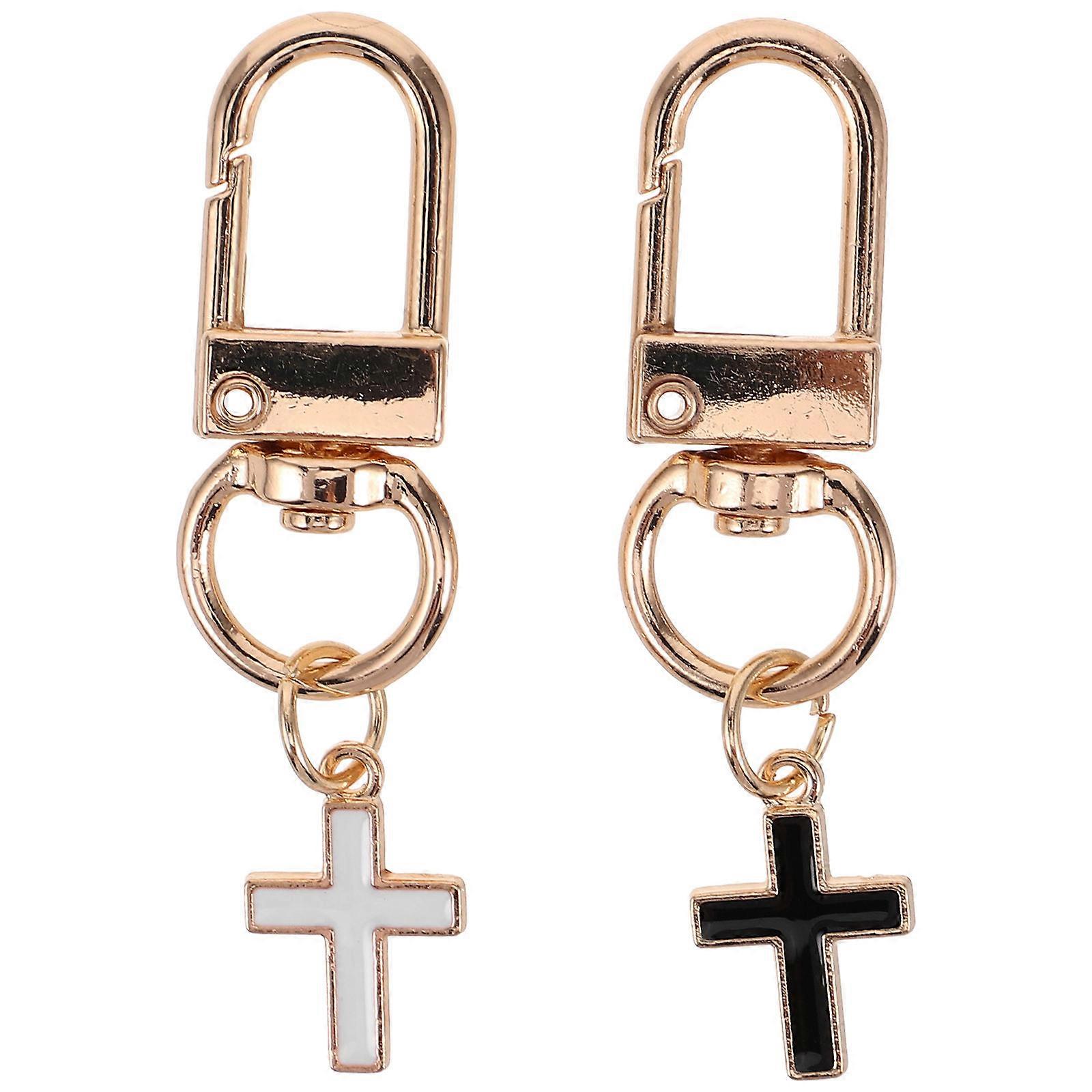 Pretty Keychain Sets Vintage Alloy Small Cross Charm For Purse Backpack Hanging Ornaments 2Pcs