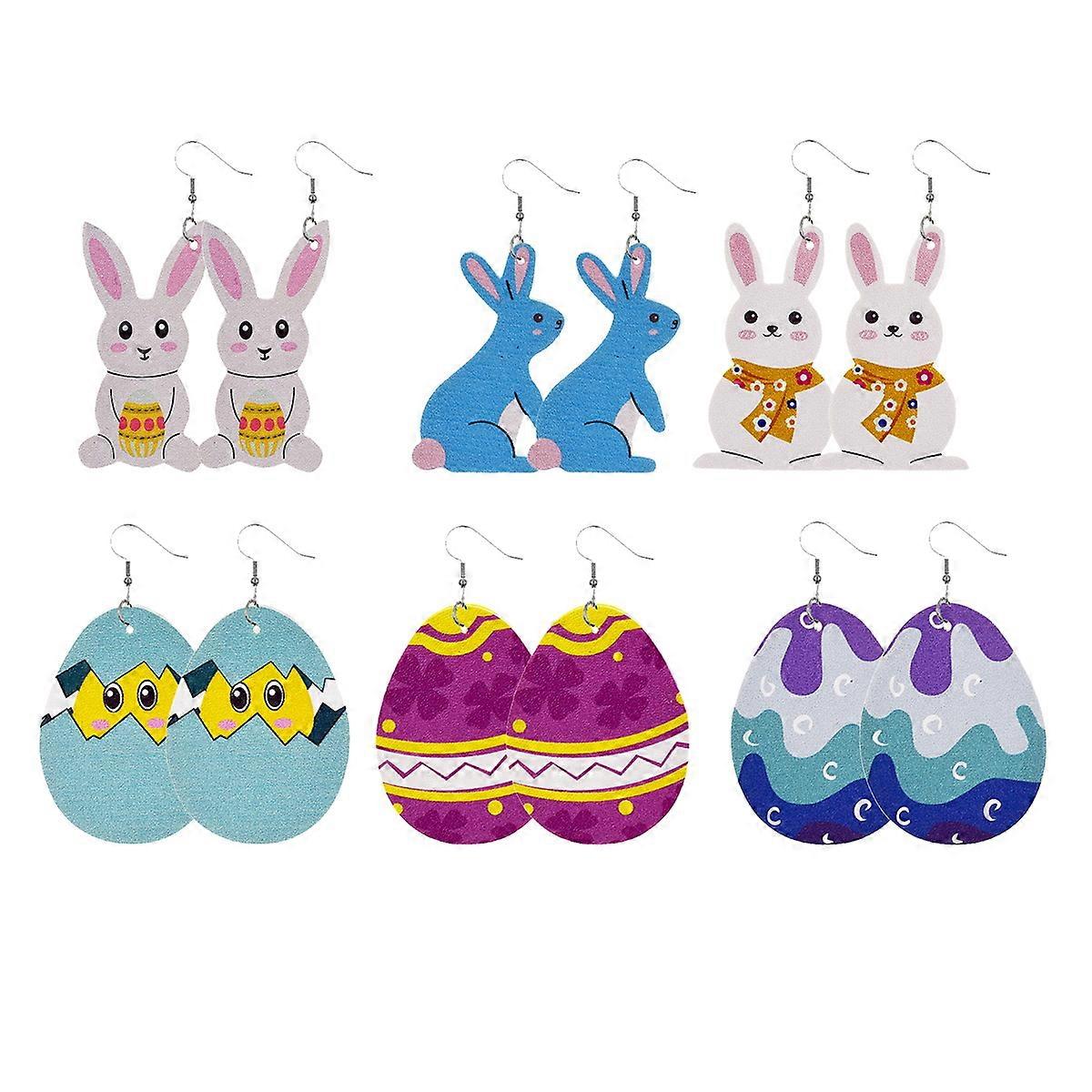 Unique Earrings Egg Shaped Leather Material Easter Themed 8x4cm 6 Pairs