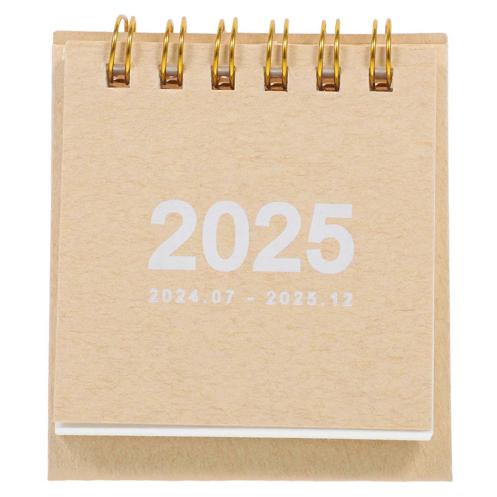 Standing Flipping Calendar Mini Calendar Home Use Minimalist Design Event Reminder Beige 1Pcs