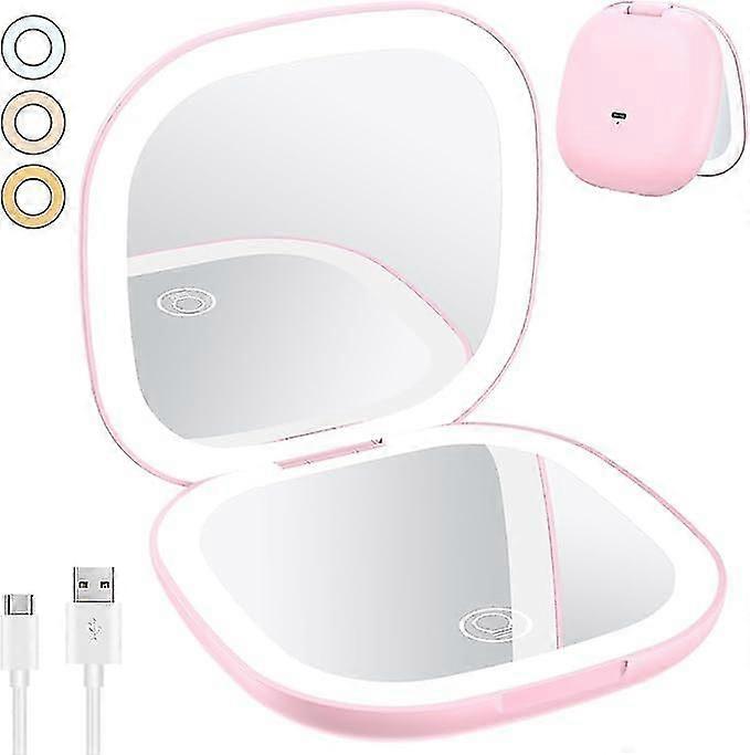 Miroir de maquillage rechargeable 1X/10X, double bande lumineuse, 3 couleurs, mini miroir de poche