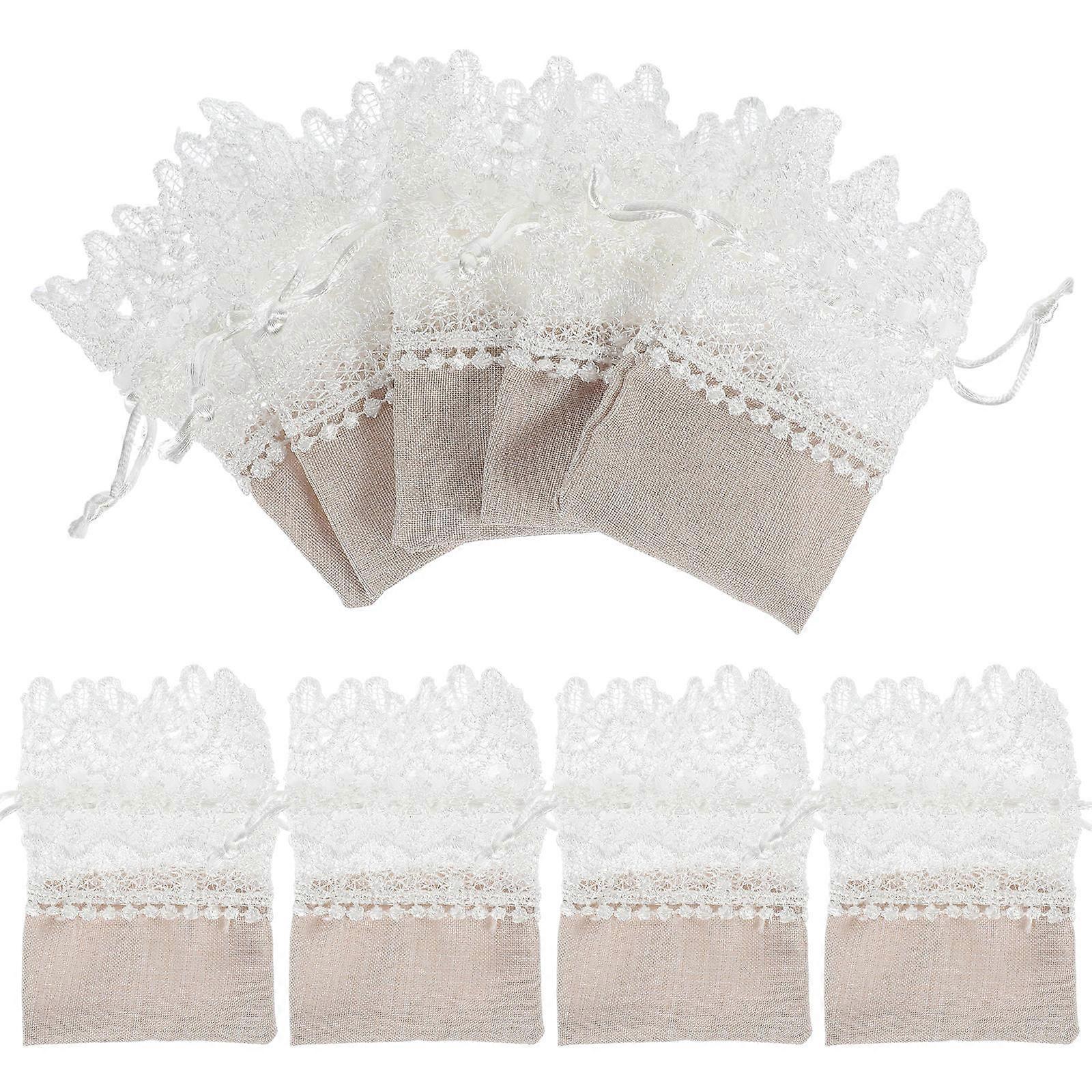 Jewelry Sack Pouches Drawstring Pouch Wedding Storage Beige 10Pcs