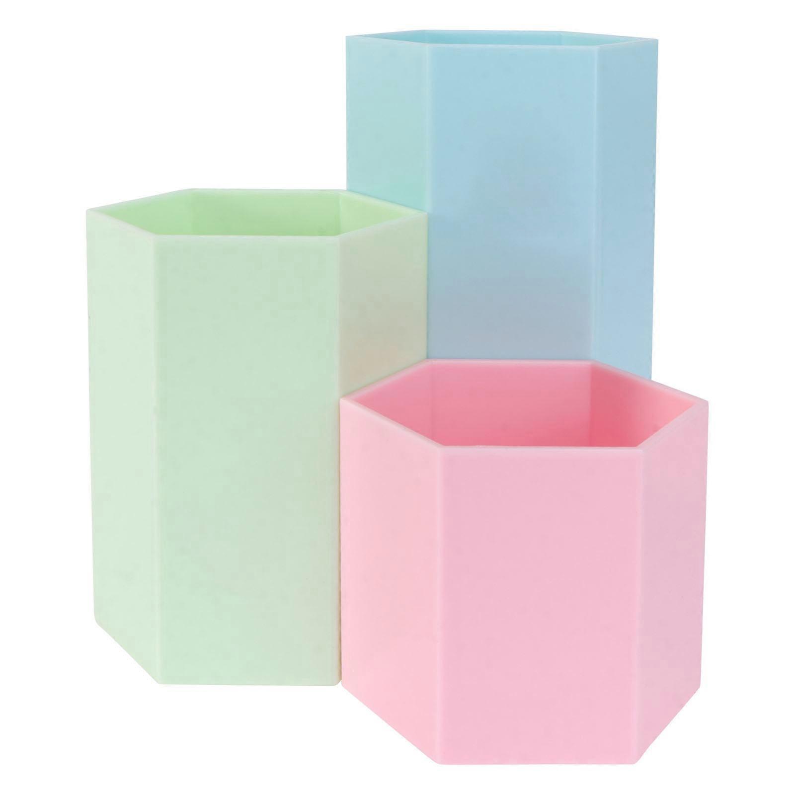 Office Desktop Storage Box Hexagonal Pen Holder For Classmates Pink 1Pc