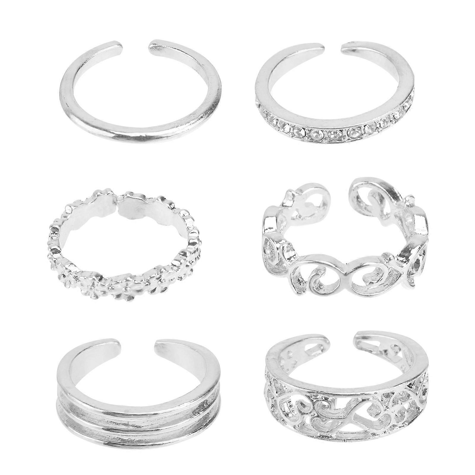 Silver Color Hollow Out Heart Shape Toe Ring For Women Christmas 2x0.8cm 6Pcs